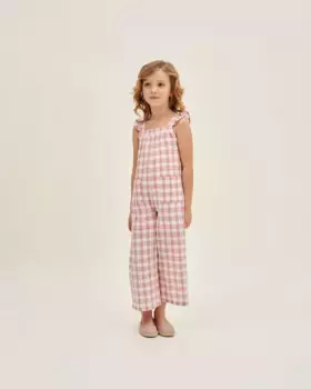 Длинный розовый комбинезон в клетку с карманами Dadati, цвет Rosa