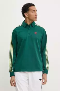 Длинный рукав хлопковая регби поло Adidas Originals, зеленый