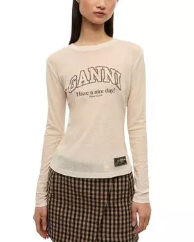 Длинный рукав с принтом из меланжевой сетки GANNI, белый