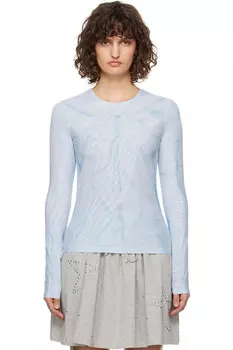 Длинный рукав с принтом в виде ленты и сетчатым узором Open Yy, синий