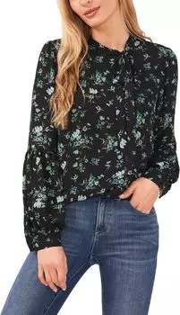 Длинный рукав с сборкой по шву и галстуком-бабочкой CeCe, цвет Rich Black