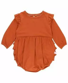 Длинный рукав трикотажный комбинезон Flutter Bubble для девочек в цвете Rust RuffleButts