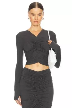 Длинный рукав, v-образный вырез, присборенный спереди топ Norma Kamali, серый