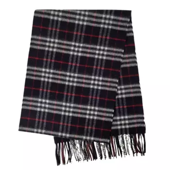 Длинный шарф Burberry Navy Vintage Checker из кашемира с бахромой