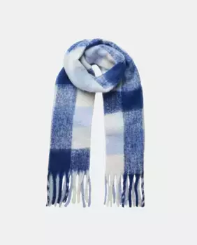 Длинный шарф с серым геометрическим принтом Pieces, синий