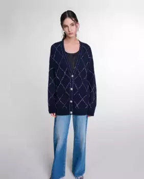 Длинный шерстяной женский кардиган Maje, темно-синий