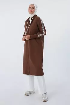 Длинный спортивный кардиган с кофейным принтом и эластичным воротником ALL DAY