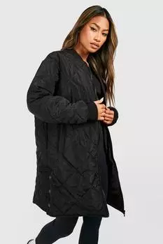 Длинный стеганый бомбер boohoo, черный