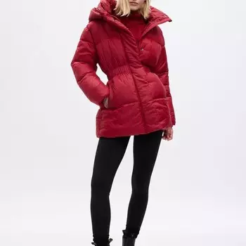Длинный стеганый пуховик с узкой талией Gap, красный