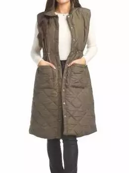 Длинный стеганый жилет цвета хаки Papillon