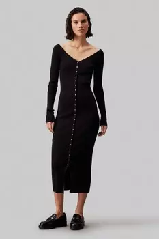 Длинный свитер на пуговицах платье Calvin Klein Jeans, черный