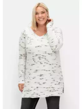 Длинный свитер Sheego "Большие размеры" с контрастным содержанием пряжи и шерсти, черный