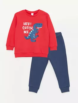 Длинный свитшот и брюки с круглым вырезом для мальчика, комплект из 2 предметов LCW baby, красный