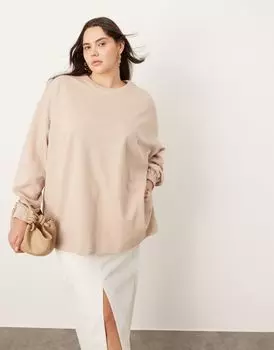 Длинный текстурированный топ из фактурного джерси цвета мокко ASOS Edition Curve Premium