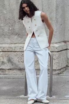 Длинный текстурный жилет ZARA, экрю