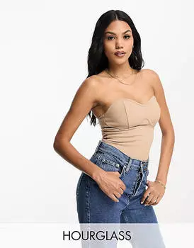 Длинный топ-бандо в рубчик ASOS DESIGN Hourglass со швом на груди светло-коричневого цвета