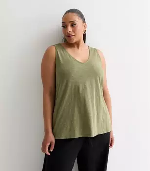 Длинный топ Curves цвета хаки с перекрещенной спиной New Look, хаки