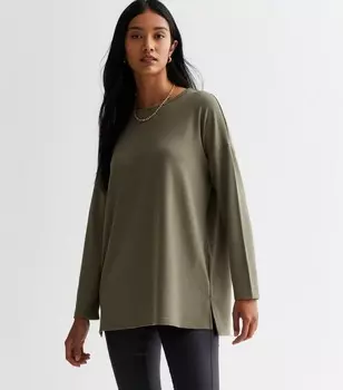 Длинный топ цвета хаки Soft Touch с длинными рукавами New Look, хаки