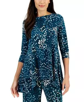 Длинный топ Petite с рукавами 3/4 с принтом JM Collection, цвет Teal Evergreen