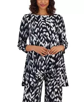 Длинный топ Petite с рукавами 3/4 с принтом JM Collection, цвет Deep Black Abstract