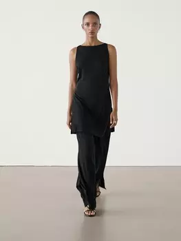 Длинный топ с разрезом Massimo Dutti, черный