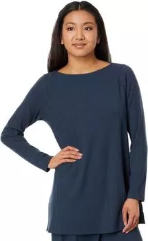 Длинный топ с вырезом «лодочка» и длинными рукавами Eileen Fisher, цвет Ocean