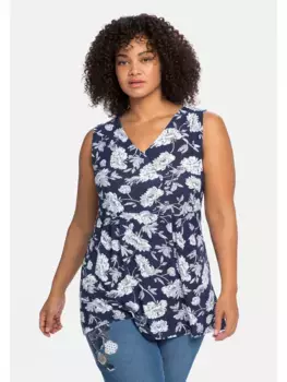 Длинный топ sheego by Joe Browns "больших размеров" с цветочным принтом и кружевом сзади, синий