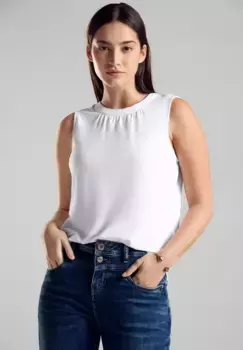 Длинный топ STREET ONE из трикотажа однотонного цвета, белый