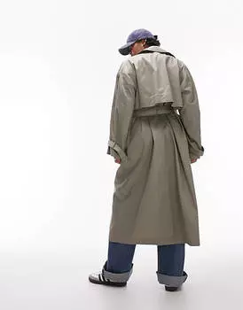 Длинный тренч цвета хаки Topshop Curve