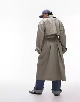 Длинный тренч цвета хаки Topshop Curve