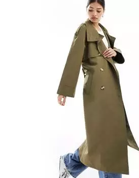 Длинный тренч цвета хаки Vero Moda с высоким воротником и поясом