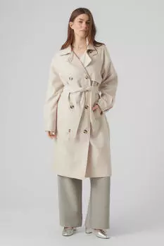Длинный тренч на двух пуговицах Vero Moda, серый