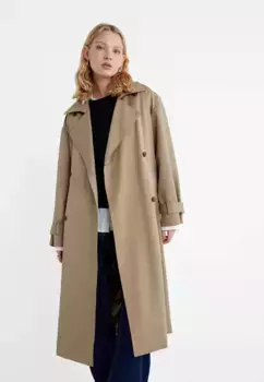 Длинный тренч на струящейся подкладке Stradivarius, хаки