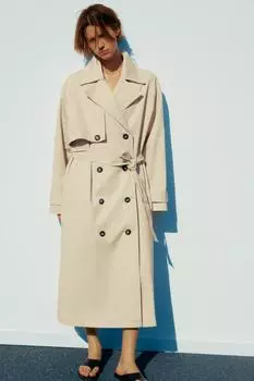 Длинный тренч оверсайз ZARA, светло-бежевый