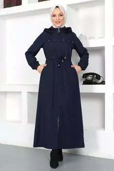 Длинный тренч с флокированной передней частью Tsd230402 Темно-синий Tesettr Dnyas
