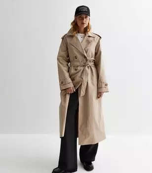 Длинный тренч с каменным поясом и поясом New Look, светло-серый