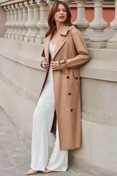 Длинный тренч с капюшоном и поясом Sosandar, бежевый