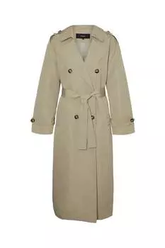 Длинный тренч с регулируемым поясом Vero Moda, серый