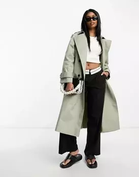 Длинный тренч светло-хаки ASOS