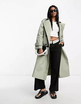 Длинный тренч светло-хаки ASOS DESIGN