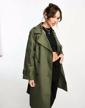 Длинный тренч темно-хаки ASOS DESIGN
