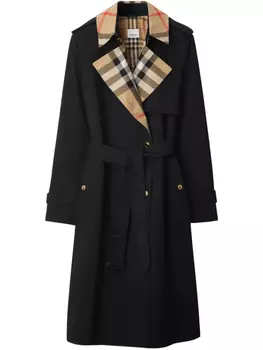 Длинный тренч в клетку Burberry, черный