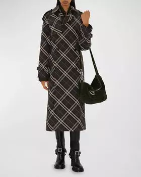 Длинный тренч в плотную клетку с принтом Burberry, цвет Snug Ip Check