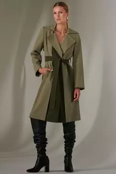 Длинный тренчкот с поясом Jolie Moi, зеленый