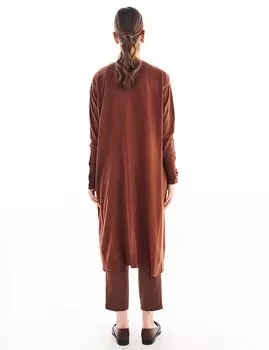 Длинный трикотажный кардиган Темно-коричневый Kayra