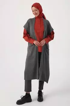 Длинный трикотажный жилет с дымчатыми карманами ALL DAY