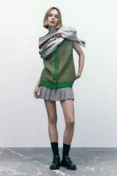 Длинный трикотажный жилет ZARA, зеленый