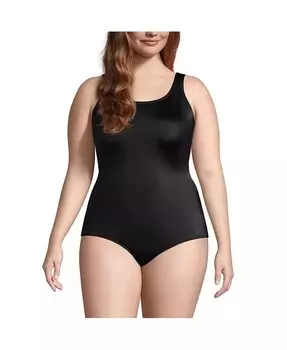 Длинный, устойчивый к хлору, с мягкой чашкой, спортивный цельный купальник без буксира больших размеров Lands' End, черный