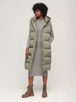Длинный утепленный жилет с капюшоном Superdry, светло-хаки-зеленый