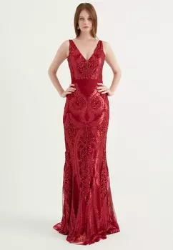Длинный вечерний халат в бретельках Herita, красный
